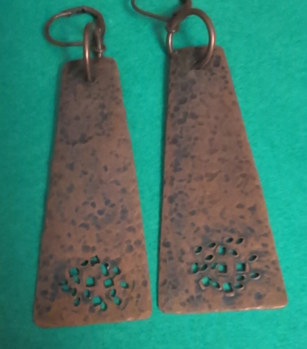Hand Crafted Hammered Copper Drop Earrings - Brown Copper Tone